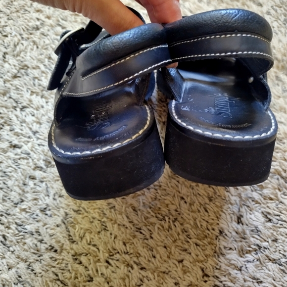 Simple Y2K Platform Black Leather Ankle Strap Clogs Sz 9,5 - Picture 5 of 7